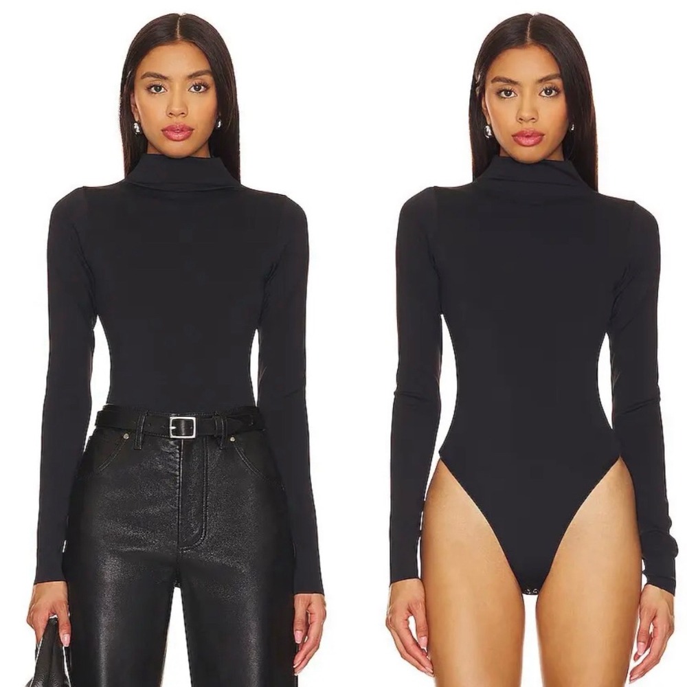 Good American Black Mock Neck Long Sleeve Bodysuit GB0354 Size M